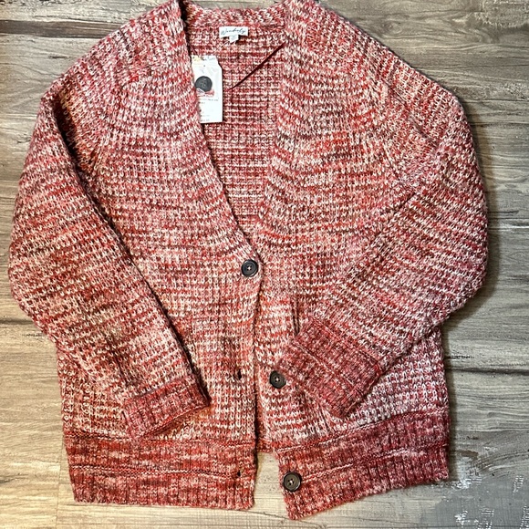 Red and white knitted button up sweater cardigan by wonderly size medium - Picture 2 of 6